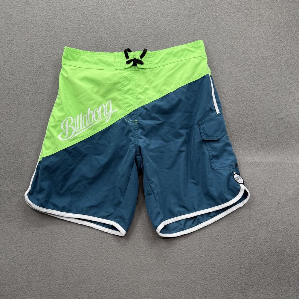 Billabong Shorts Mens‎ Large Green Blue Colorblock Swim Trunks Boardshorts Surf